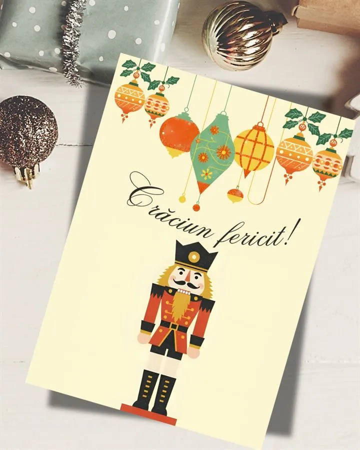 Felicitare handmade de Crăciun cu spărgătorul de nuci.