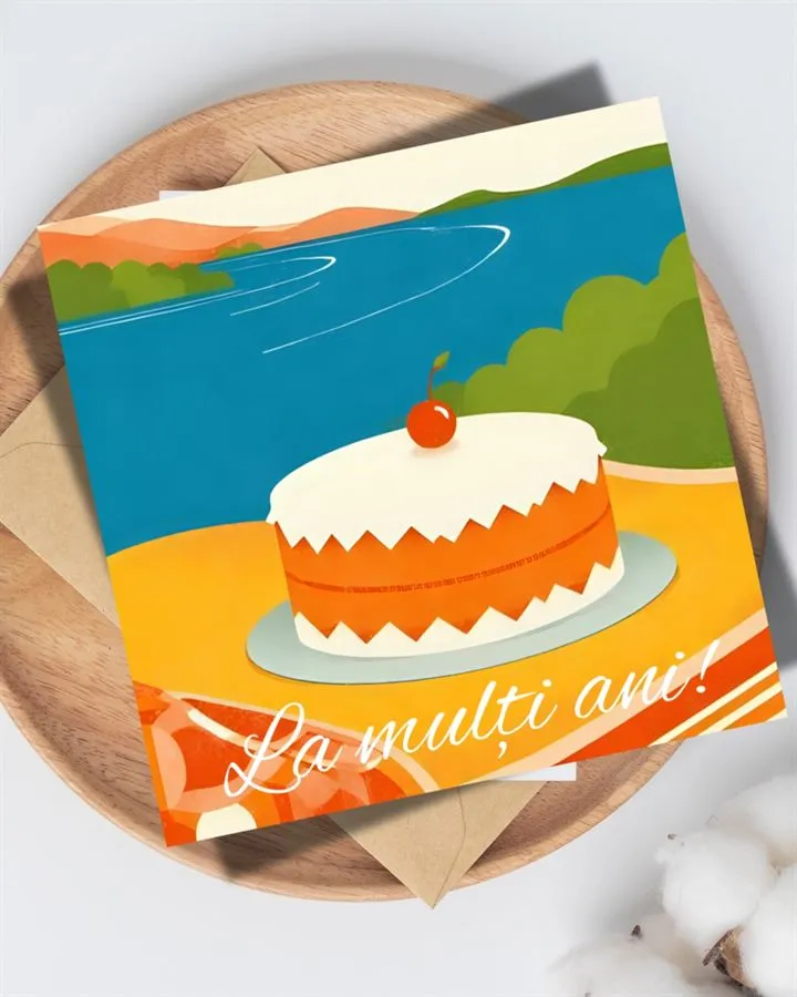 Felicitare „La mulți ani” handmade. Tort aniversar