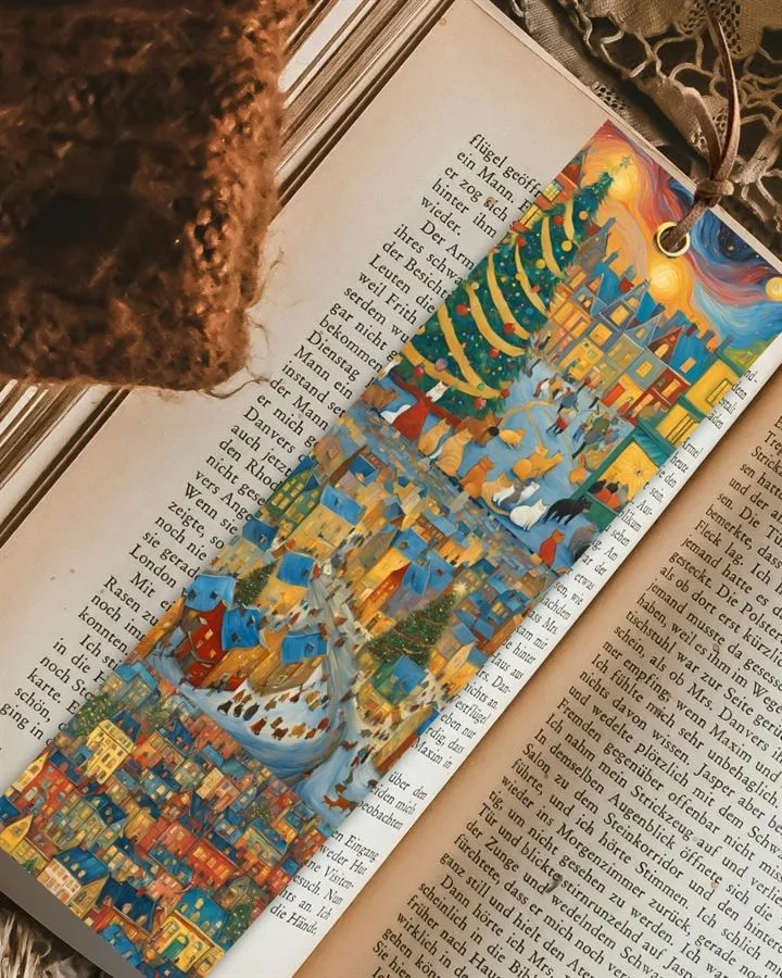 Semn de carte de iarnă handmade cu cerb în pădurea de iarnă.